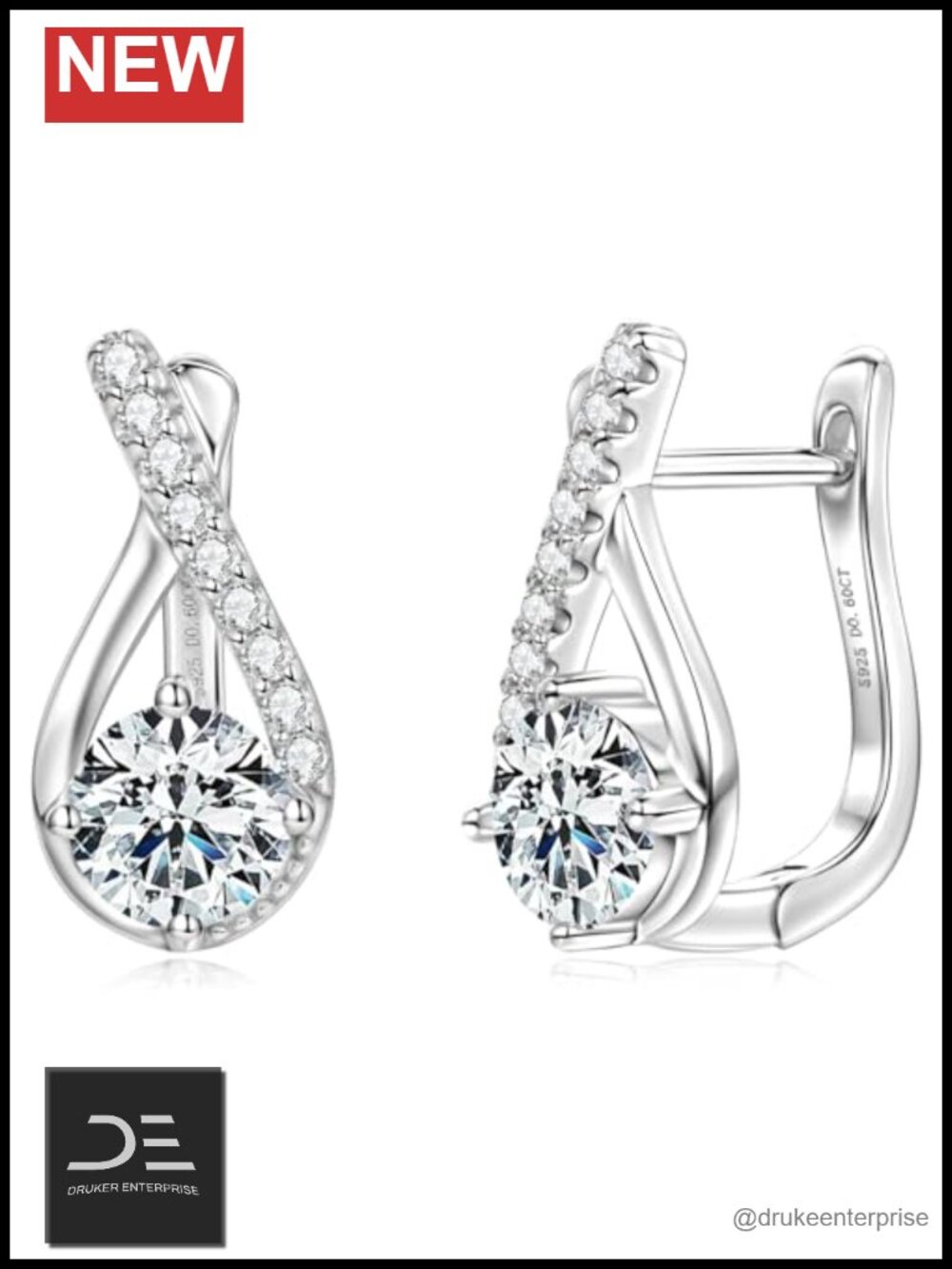 U-Shaped Moissanite Hoop Earrings 925 Sterling Silver Women's Infinity Jewelry